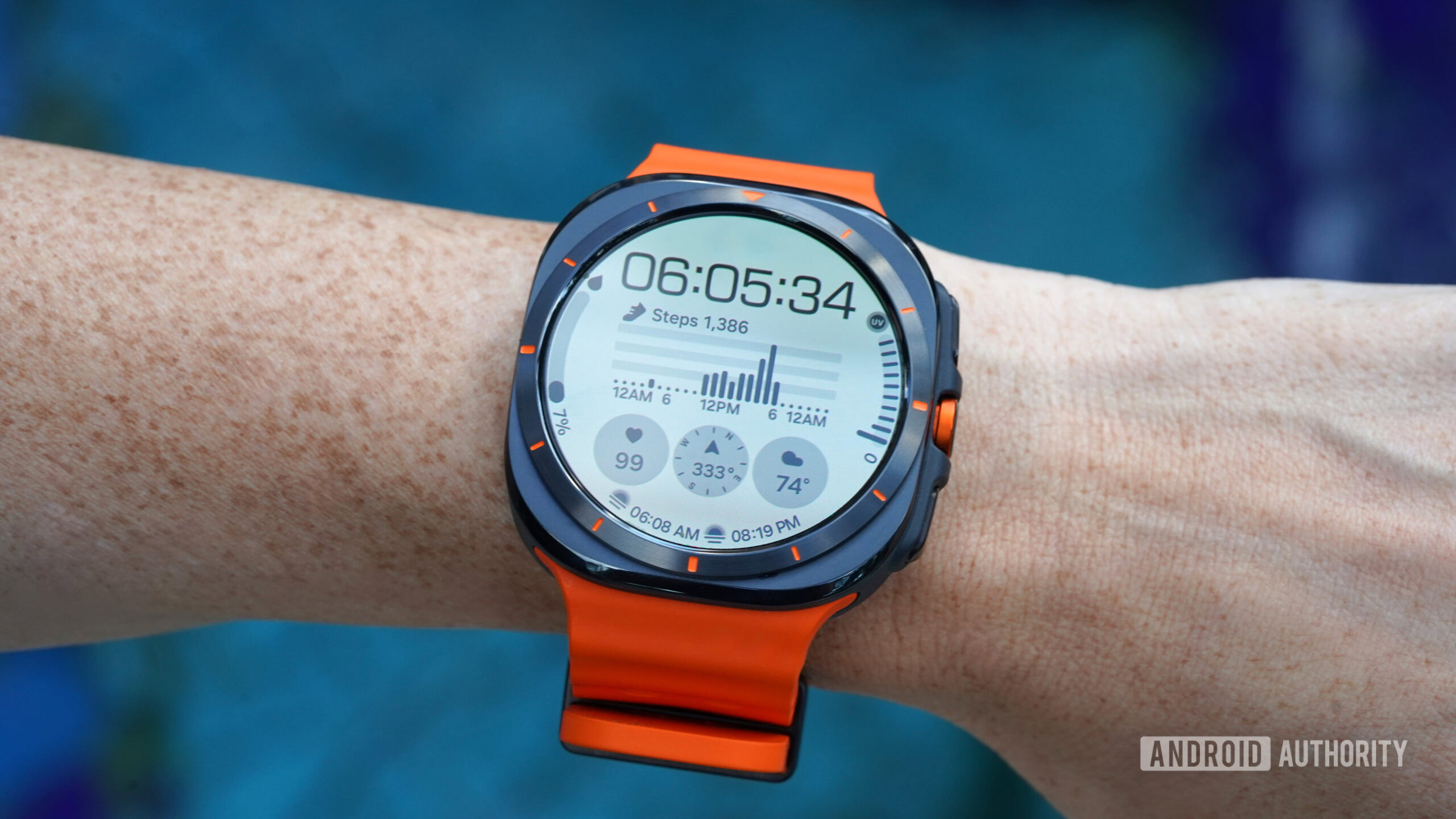 Samsung Galaxy Watch Ultra watch face A Samsung Galaxy Watch Ultra displays a native watch face.