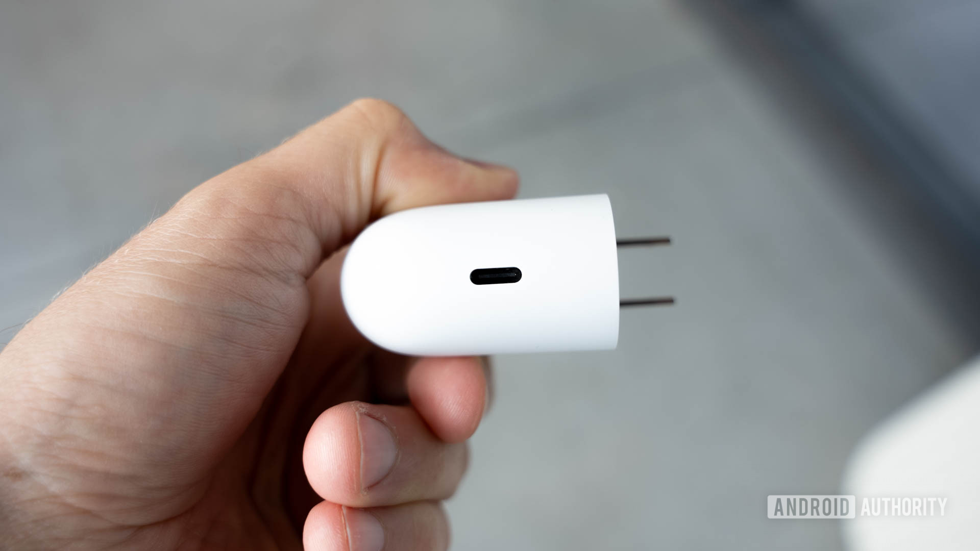 Google 45W wall charger showing USB C port on bottom Google 45W wall charger showing USB C port on bottom