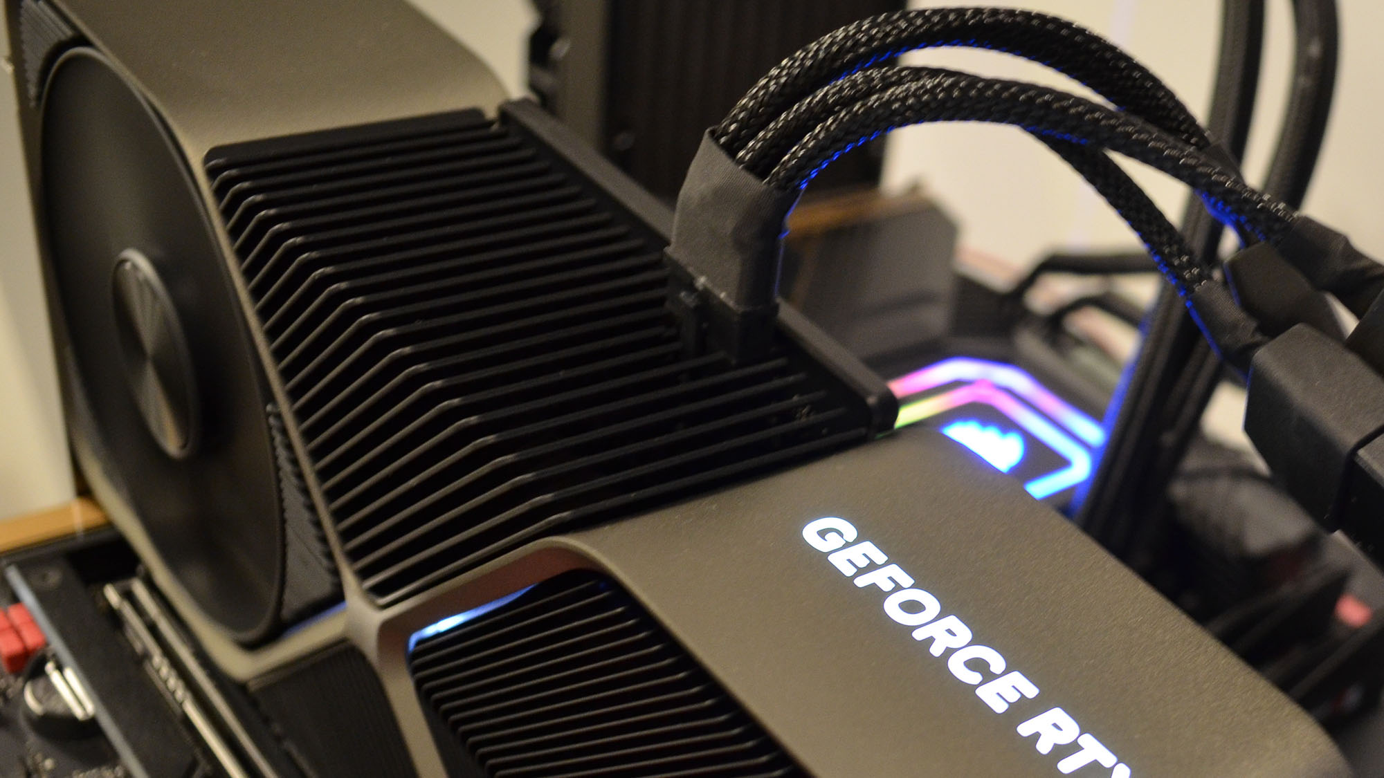 An Nvidia GeForce RTX 4080 in a testbench in a testing lab