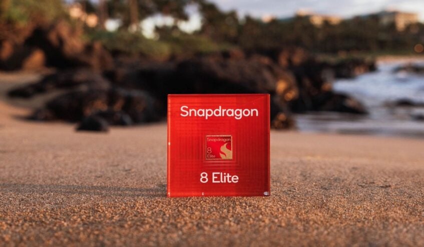 Snapdragon 8 Elite chip on beach sand