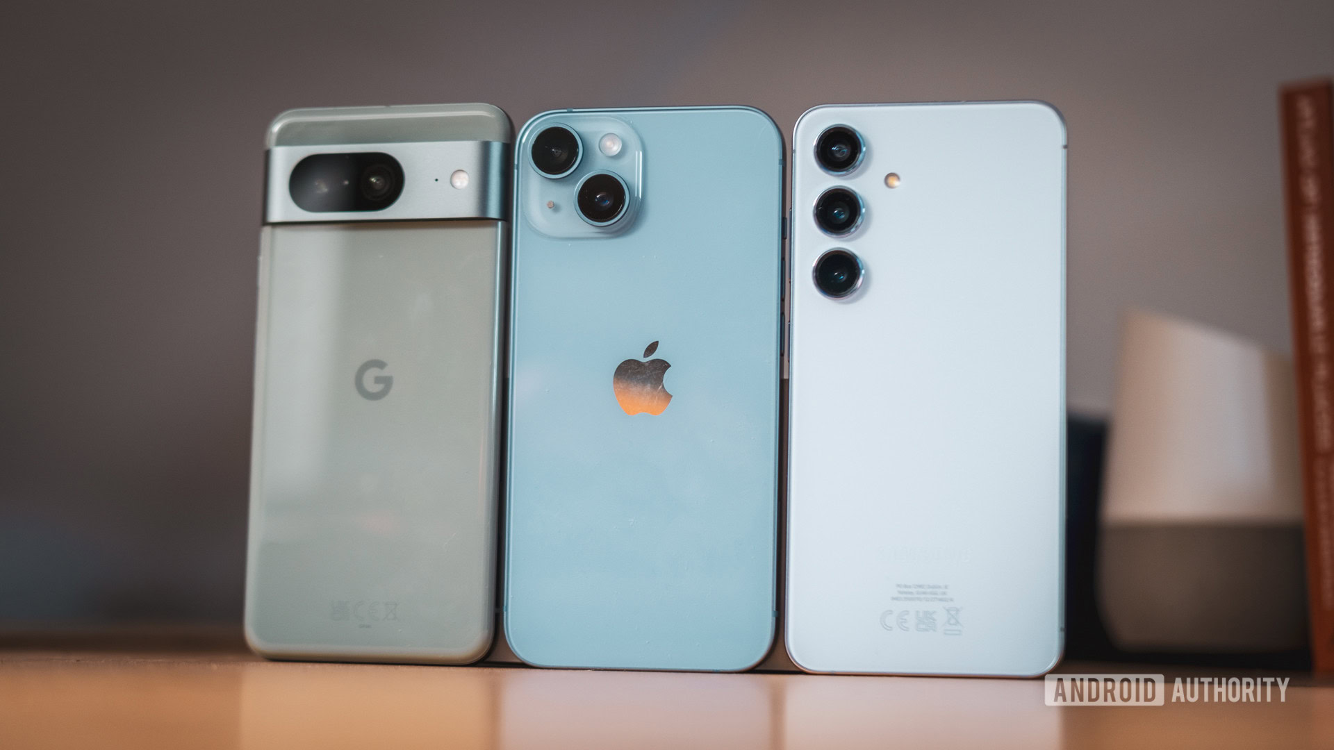Samsung Galaxy S24 vs Google Pixel 8 vs Apple iPhone 15 angled Samsung Galaxy S24 vs Google Pixel 8 vs Apple iPhone 15 angled