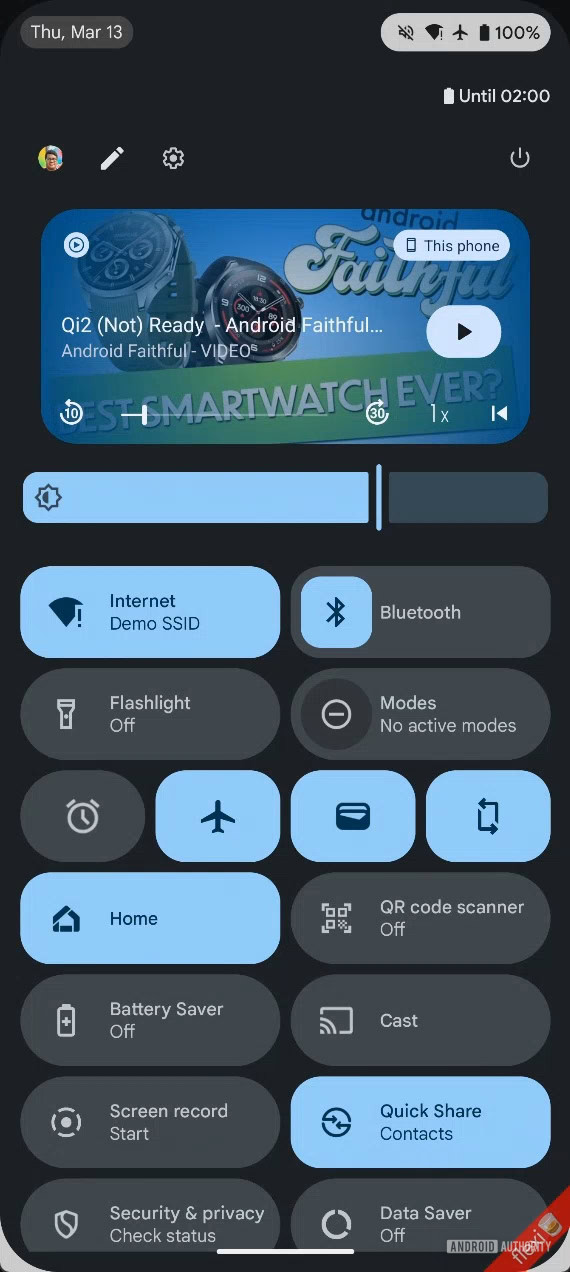Android 16 dual shade demo Quick Settings panel