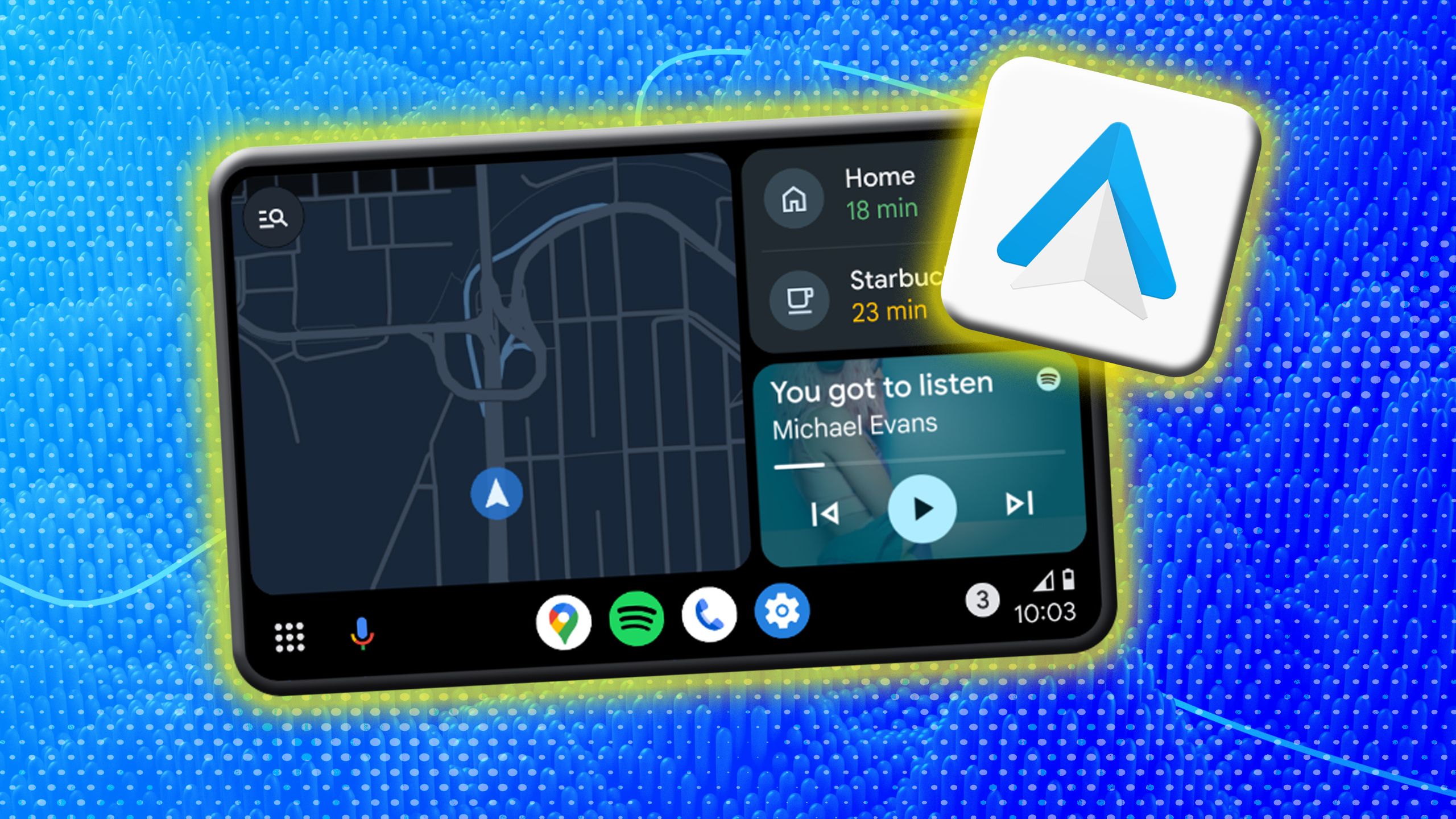 Android Auto screen grab and the app icon.