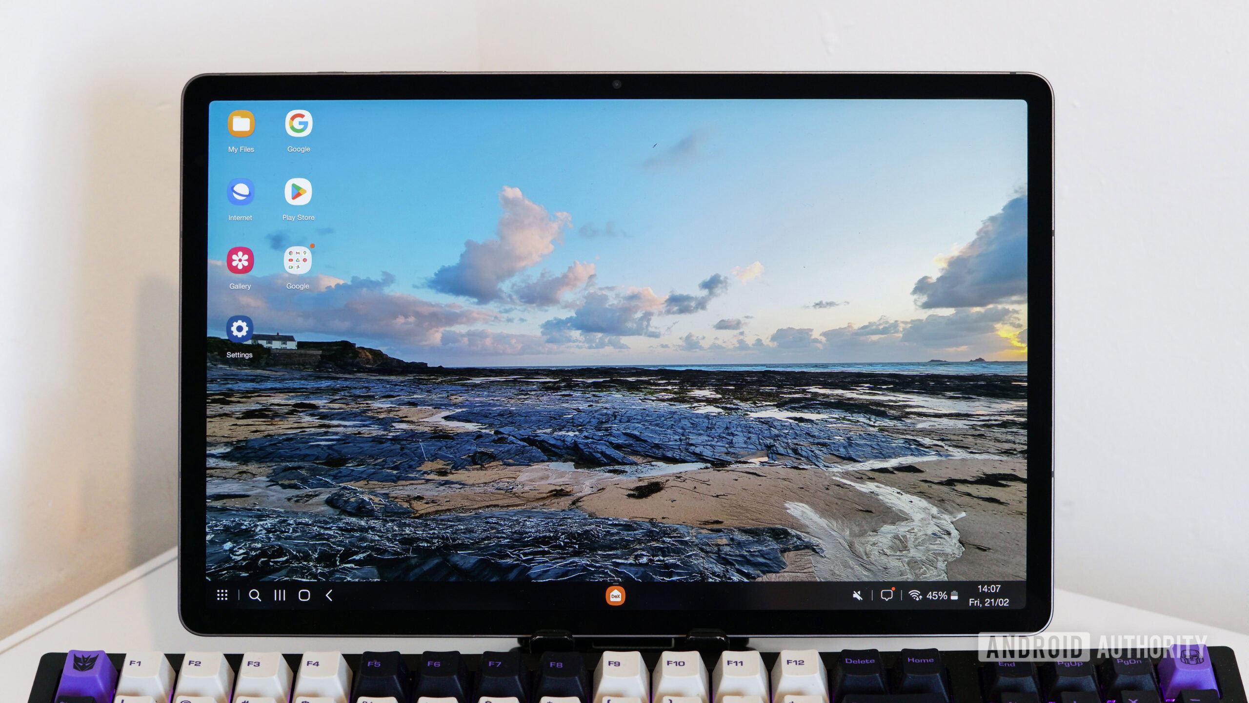 Dex work hero A Galaxy Tab S10+ in DeX mode with a keyboard
