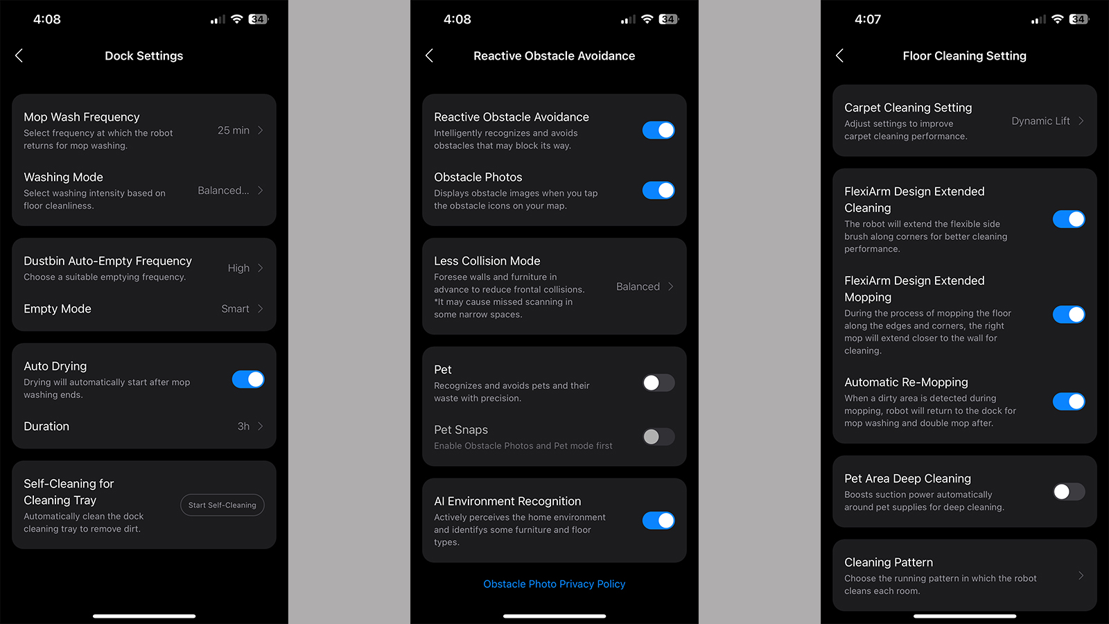 Screenshots of the Roborock app for setting up the Qrevo Edge