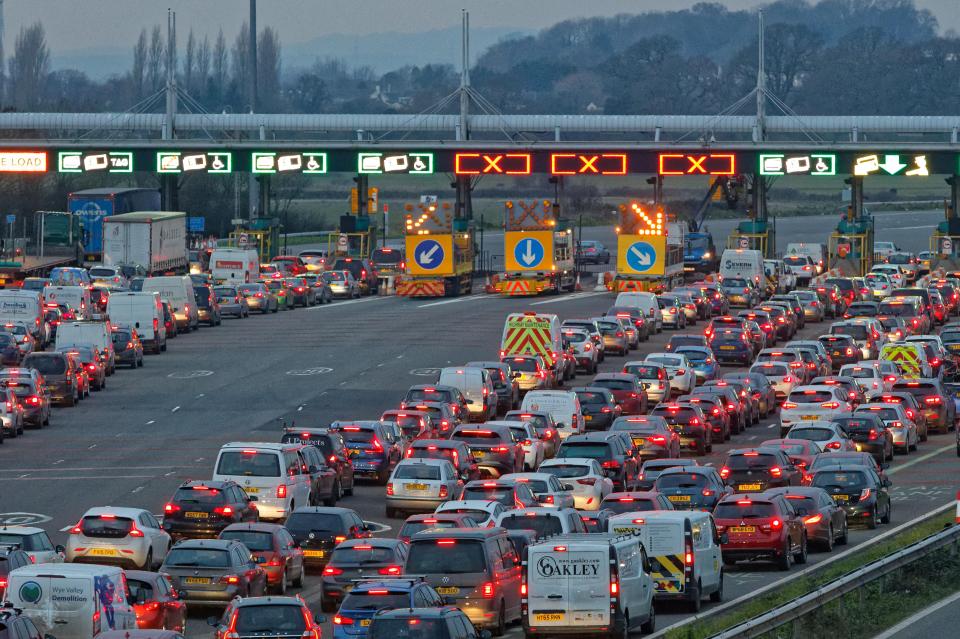 Traffic jam on a bridge.
