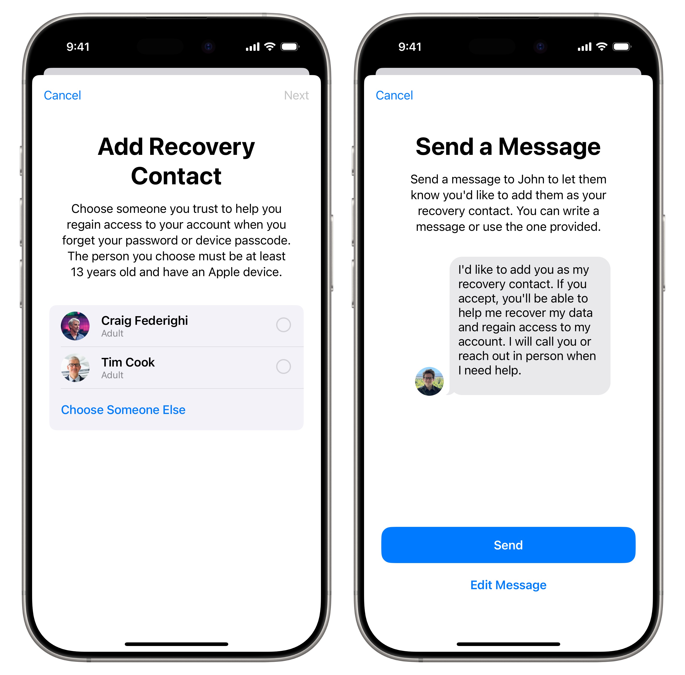 Add Recovery Contact Inviting a recovery contact