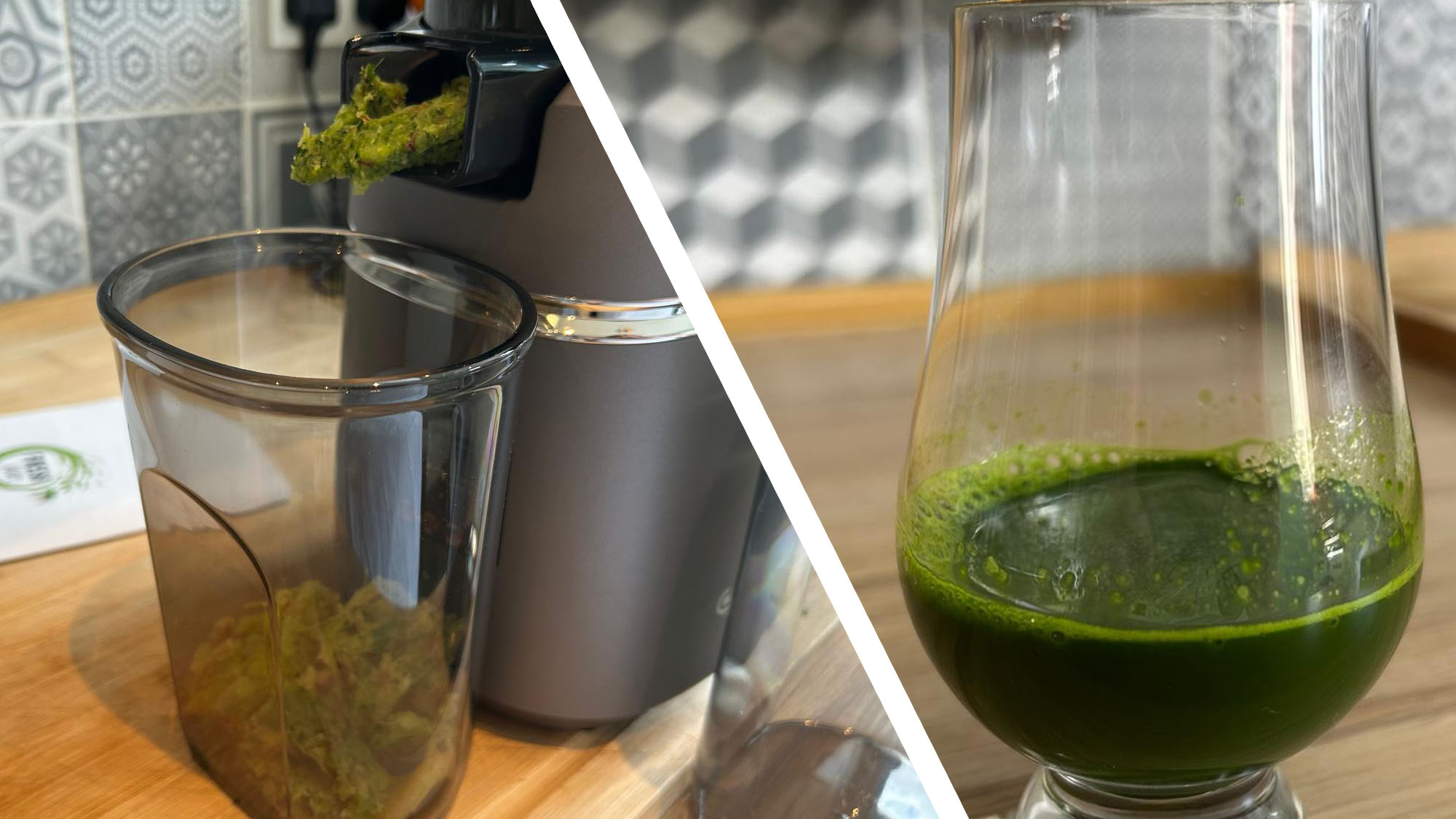 Pulp and kale juice from Amzchef Slow Juicer SJ-036