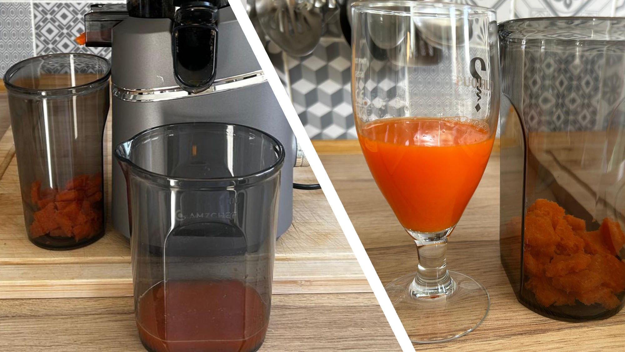 Carrot juice and pulp from Amzchef Slow Juicer SJ-036
