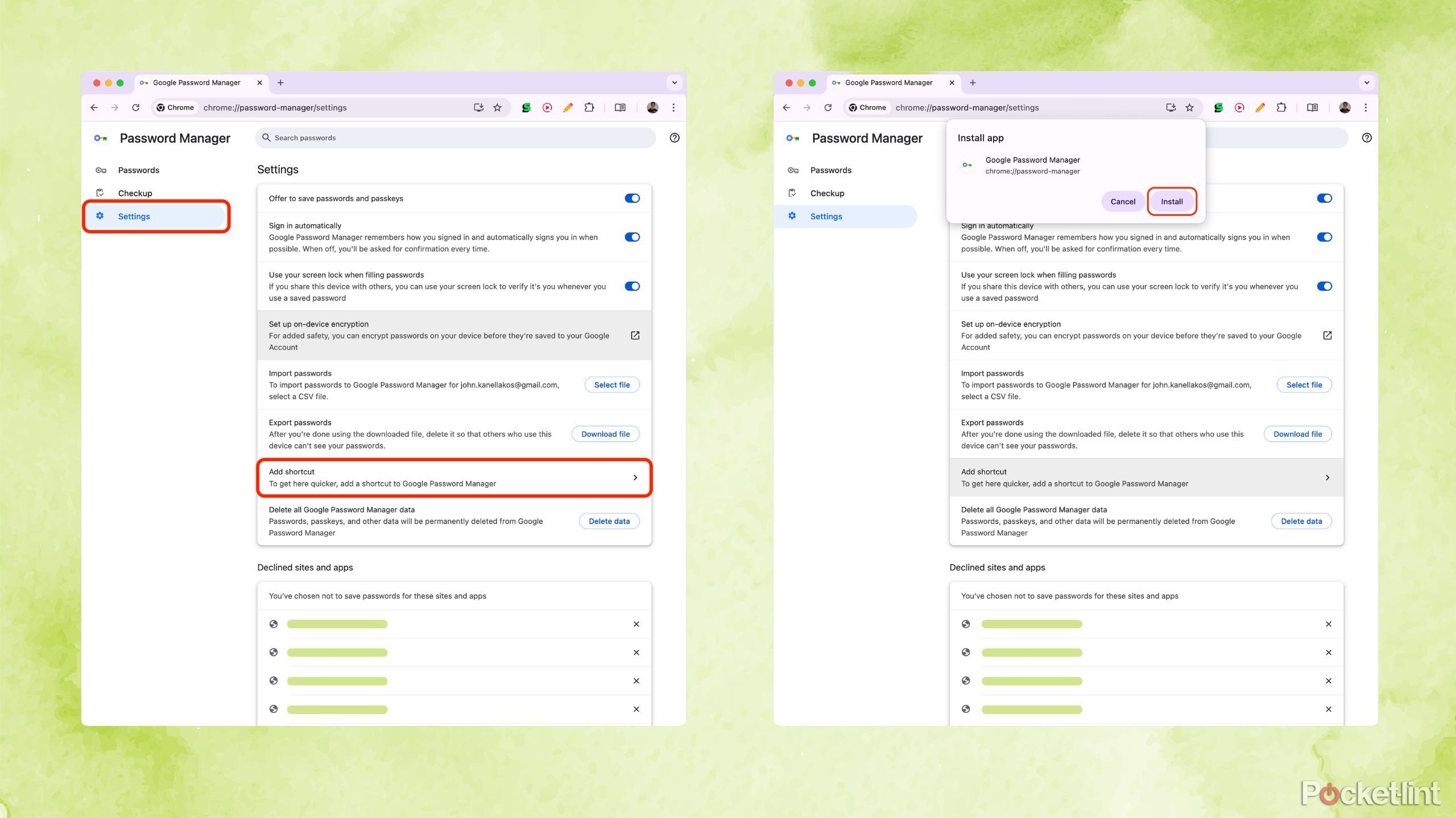 Google Password Manager web app