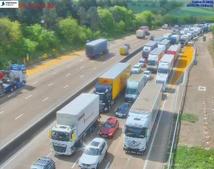 The M25 in Hertfordshire is closed clockwise between J25 (Waltham Cross) and J26 (Waltham Abbey) due to a Police led incident., Pictured: Live cams for Junction 24-25 on the M25, Credit:trafficcameras.uk