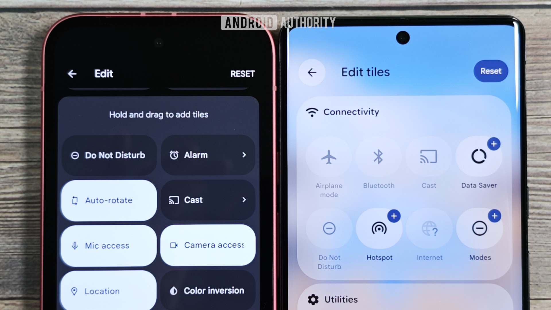 Old vs new Quick Settings categories in Android