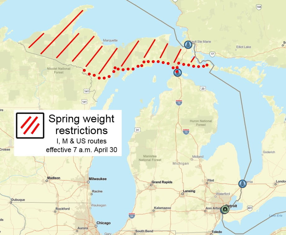 Spring weight restrictions in the upper peninsula April 30, 2025