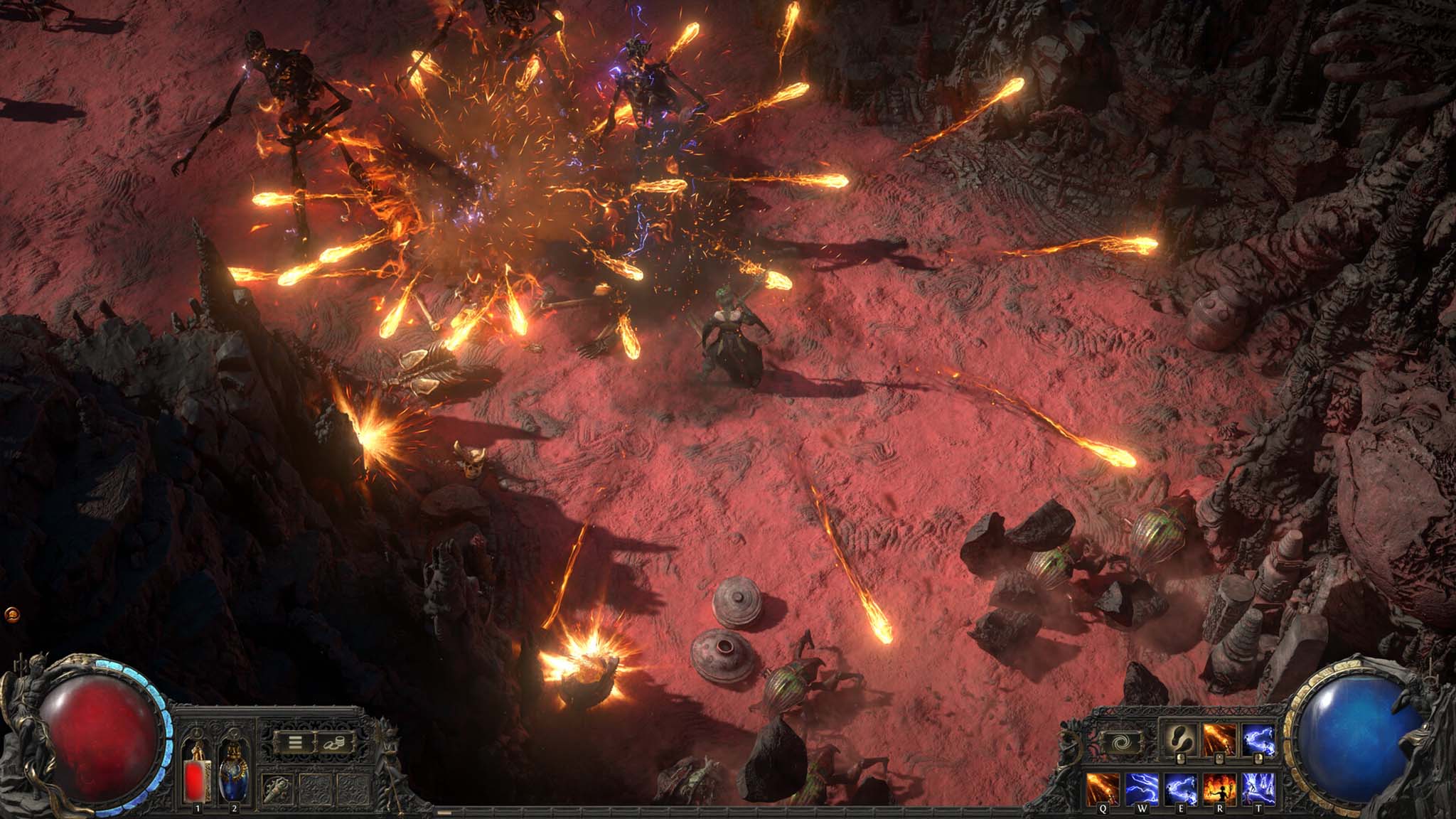 Path of Exile 2 enemies shooting fiery attacks.