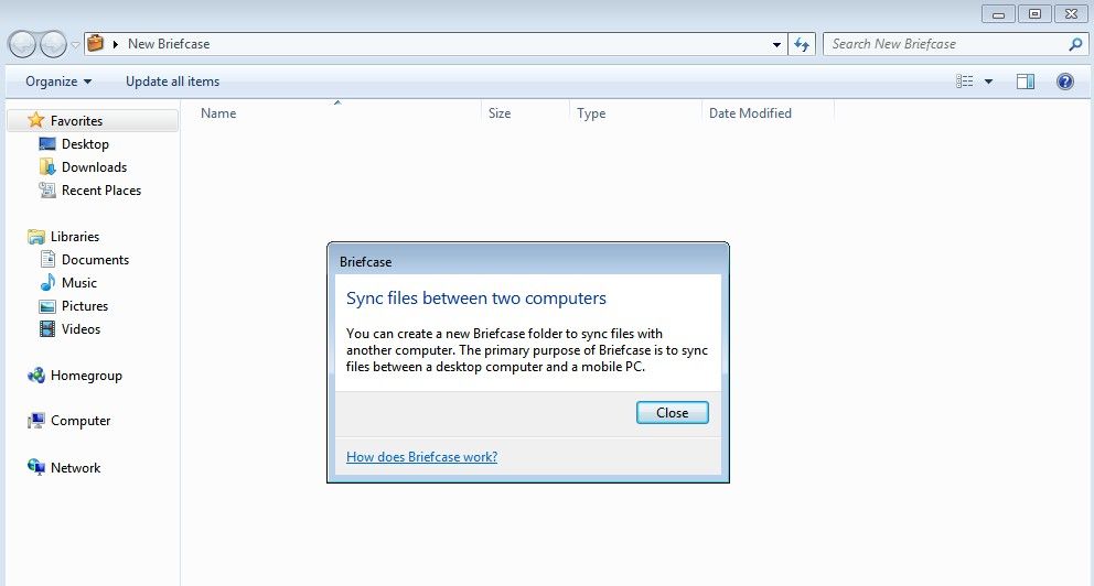 Briefcase folder description in Windows 7.