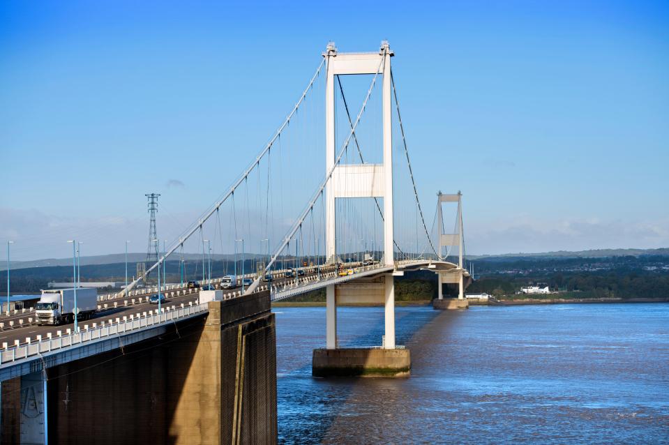 The Severn Bridge in Aust, UK.
