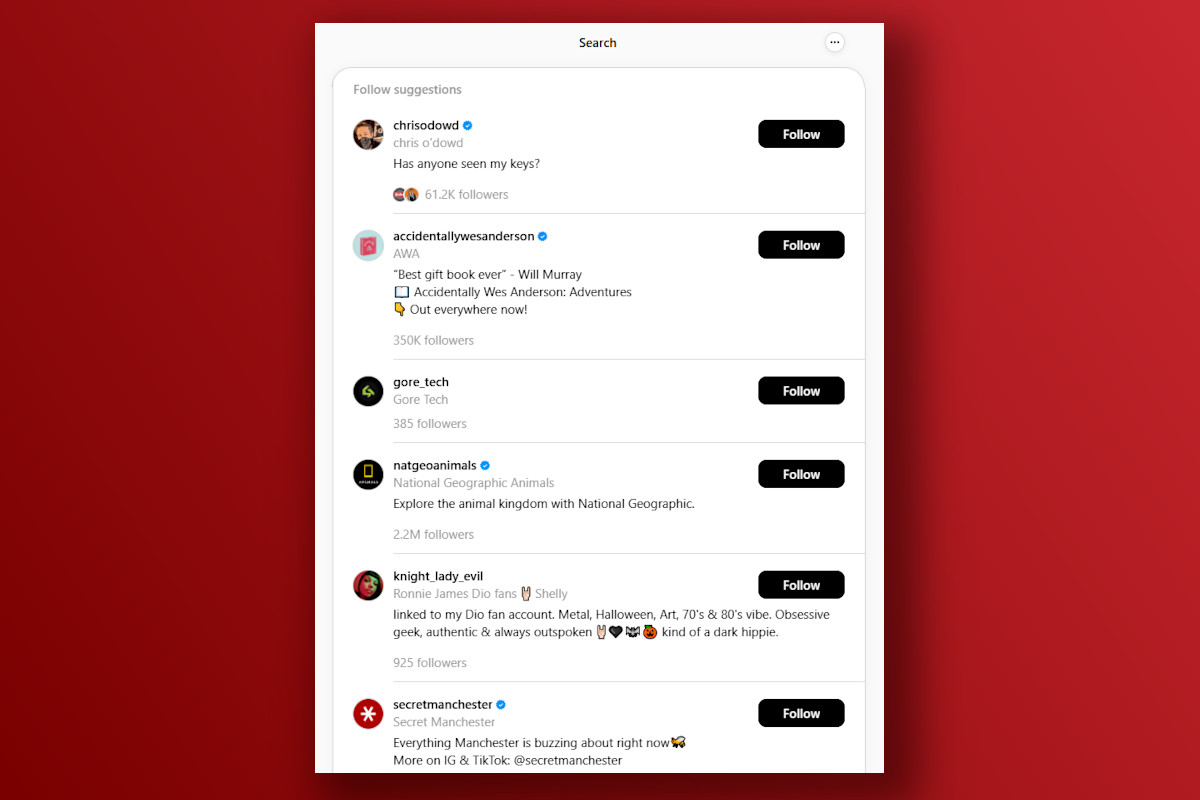 Meta Threads follow suggestions screenshot