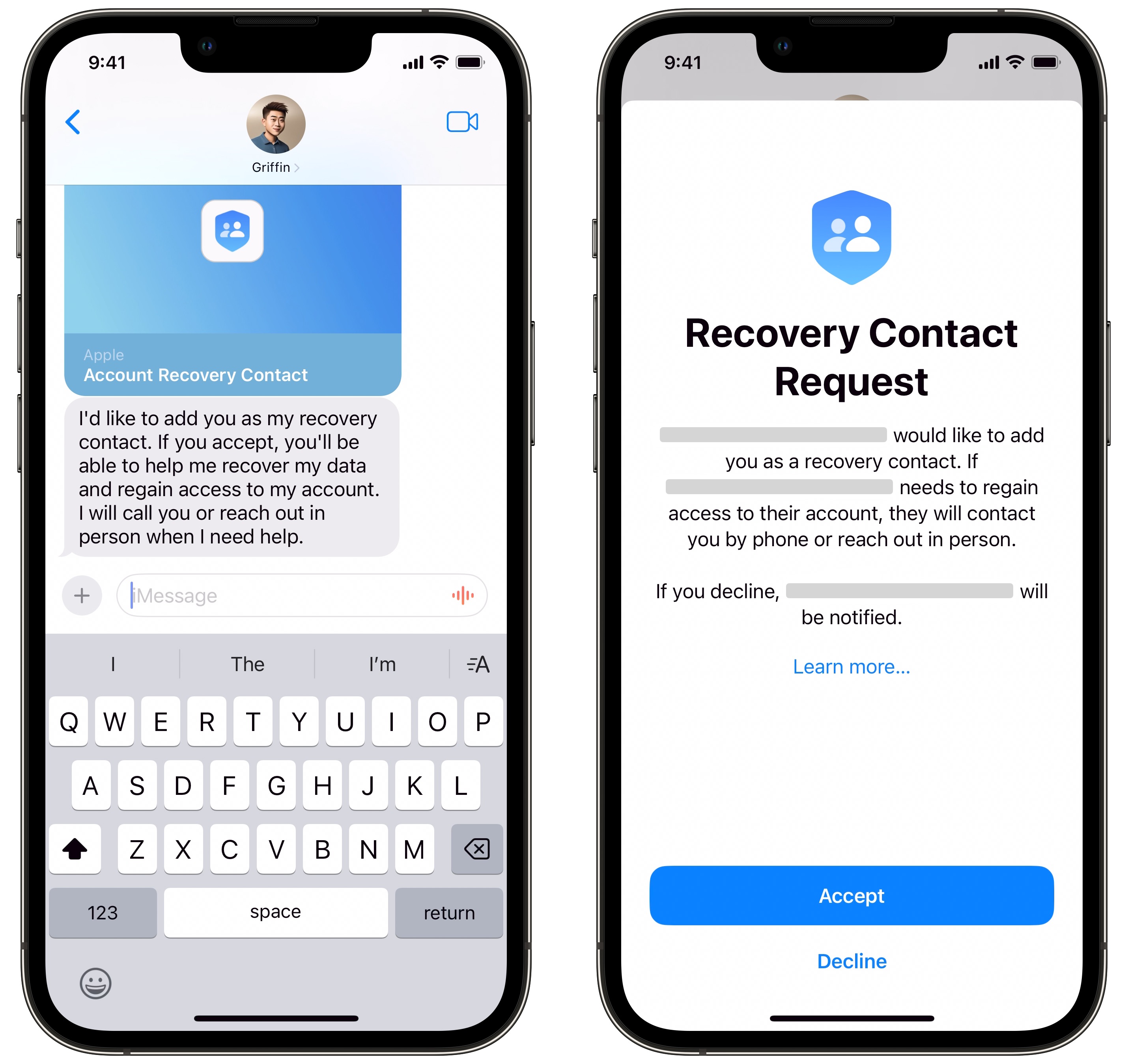 Accept an Invitation Responding to a recovery contact request