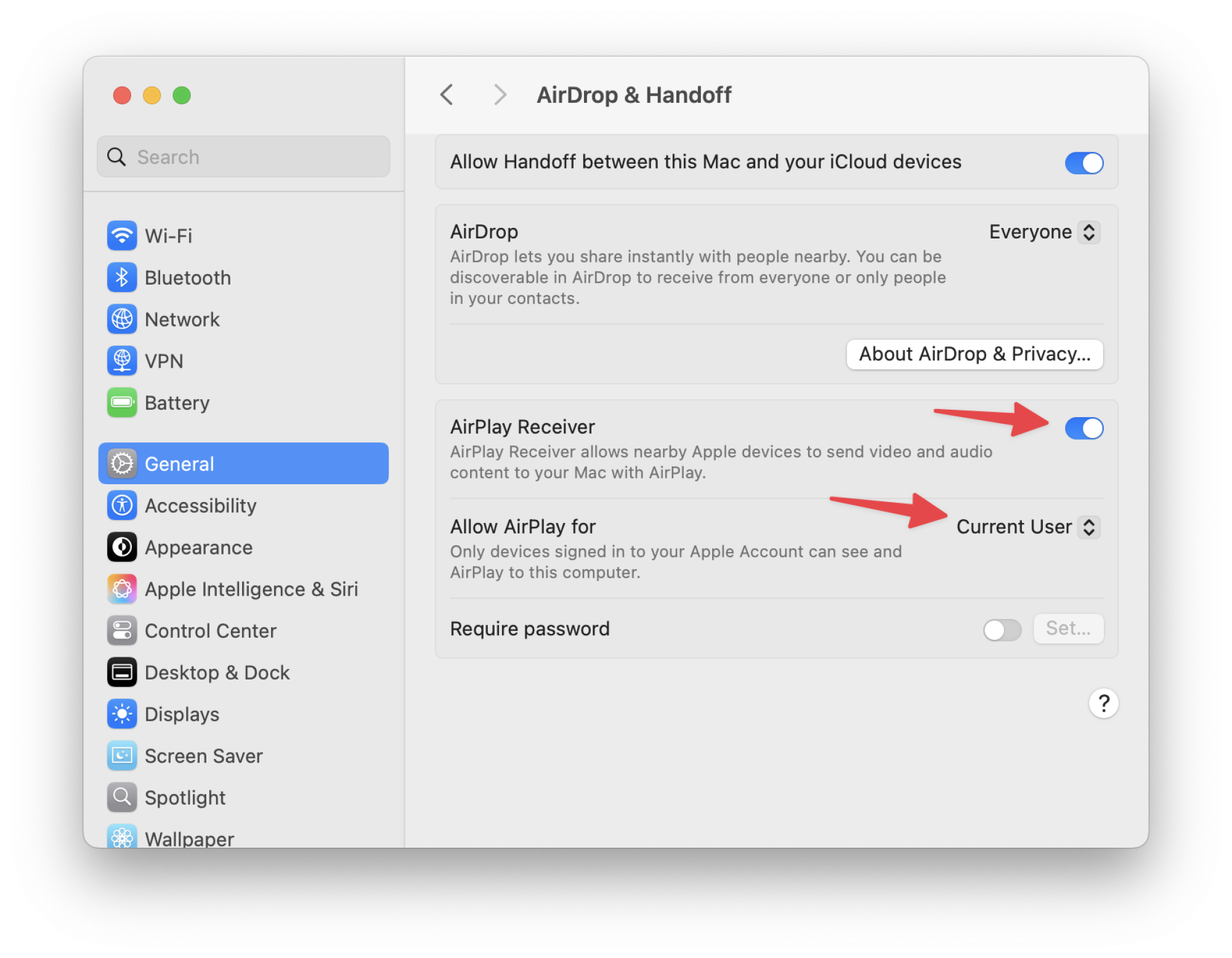 Disabling AirPlay Recieving on Mac.