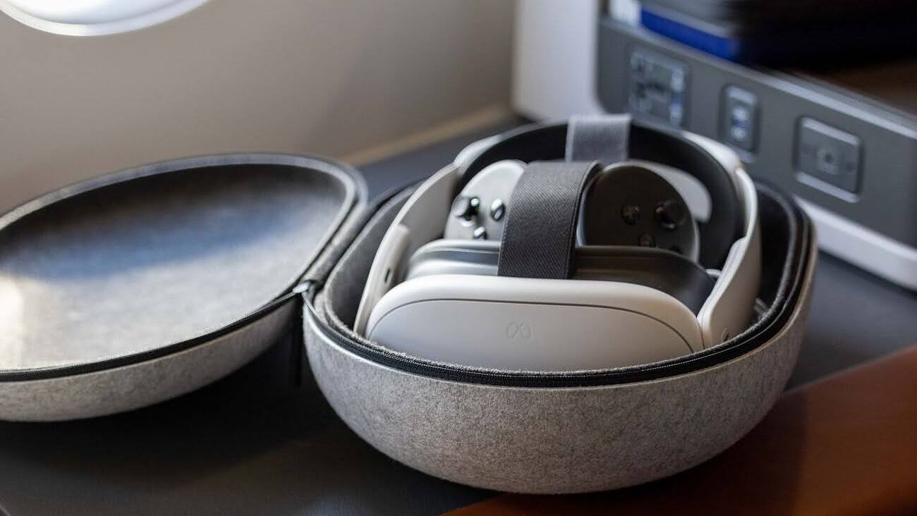 A Meta Quets 3 headset in a case on a