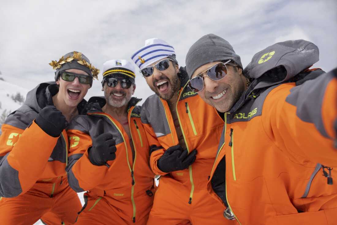 Cory Michael Smith, left, Steve Carell, Ramy Youssef and Jason Schwartzman star in HBO's Mountainhead.