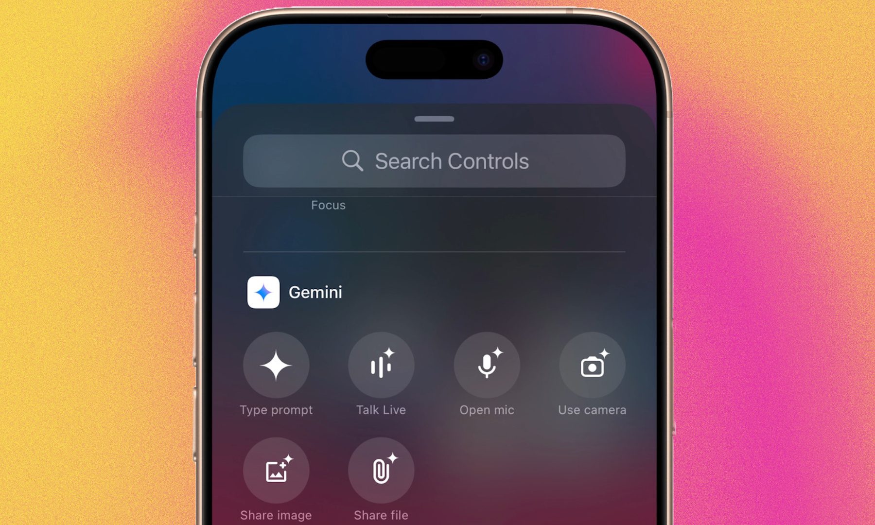 Gemini quick access options in Control Center.