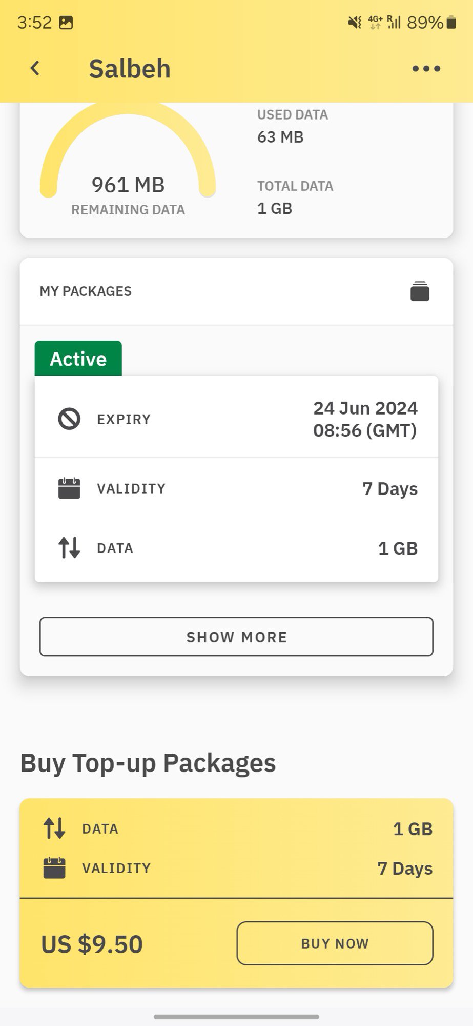 airalo app my esim package topup 1