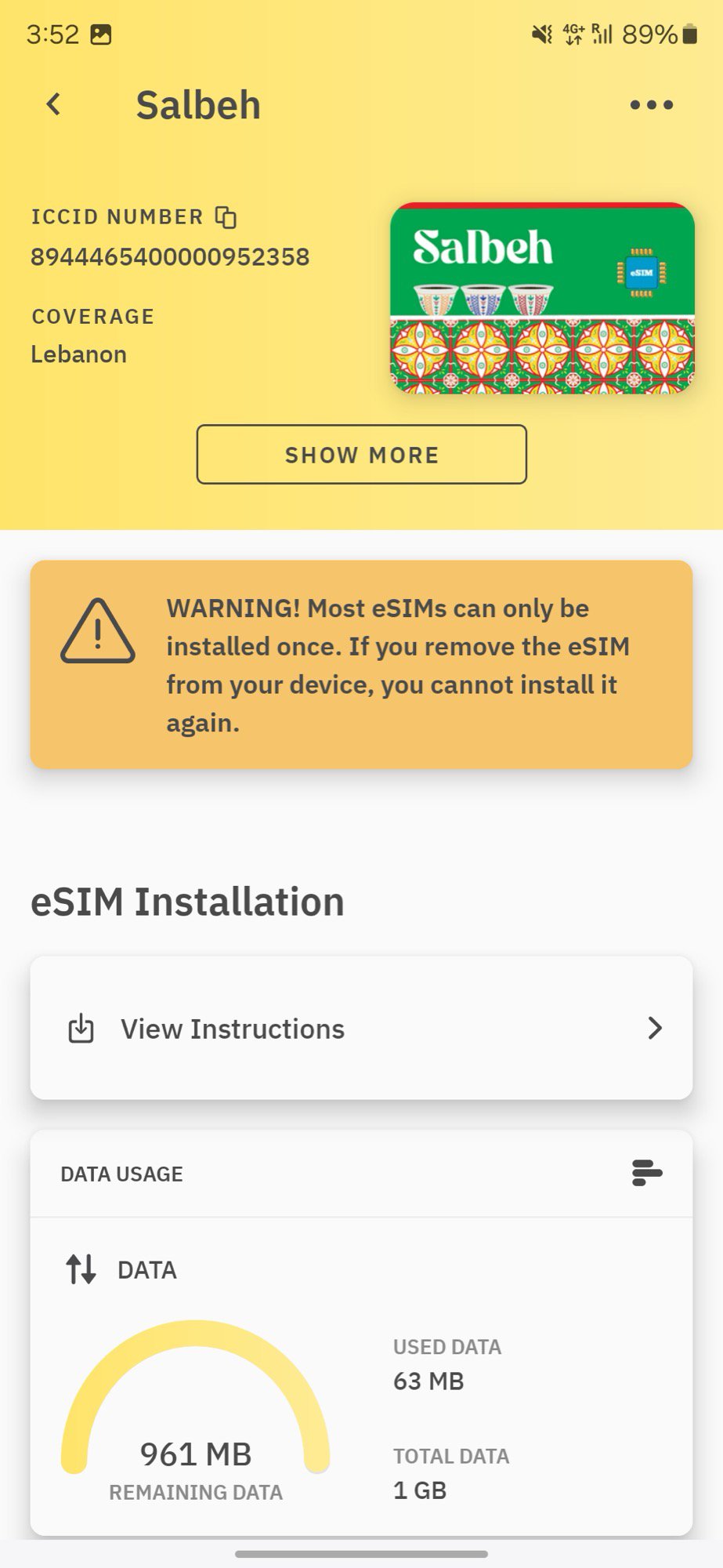 airalo app my esim data usage