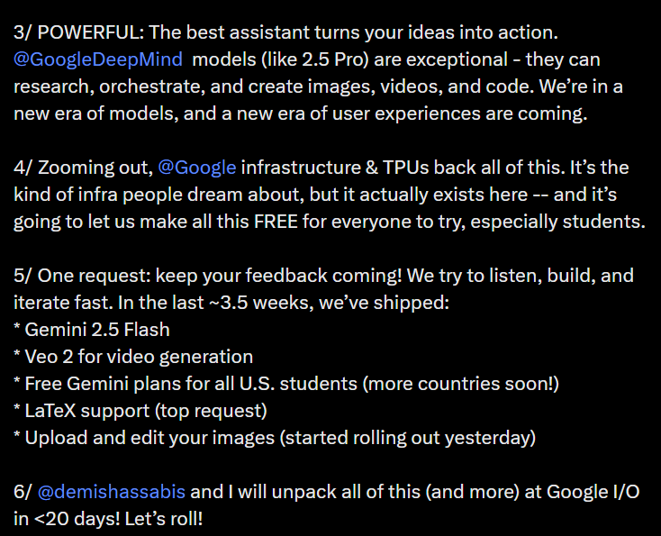 Josh Woodward's X post about Gemini's new features