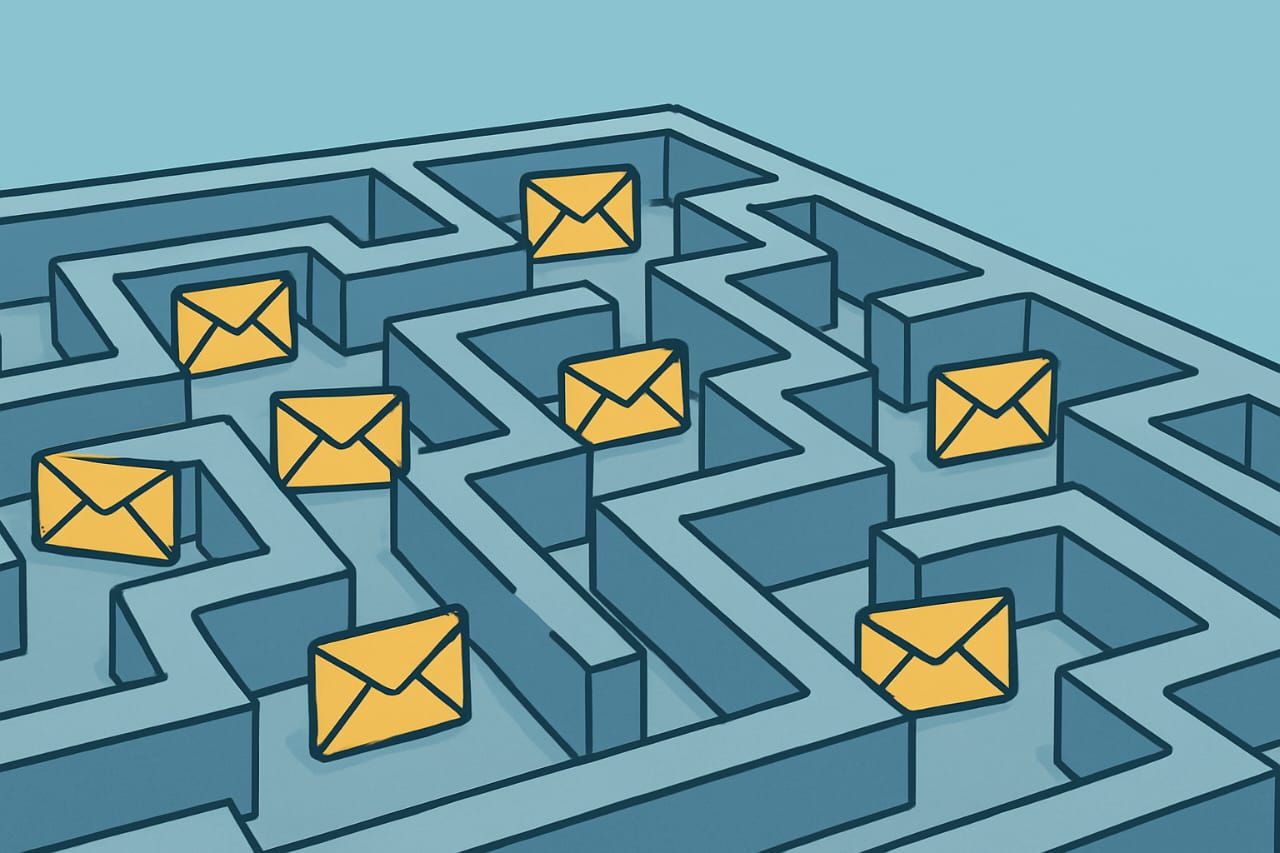 A bunch of envelopes in a maze.