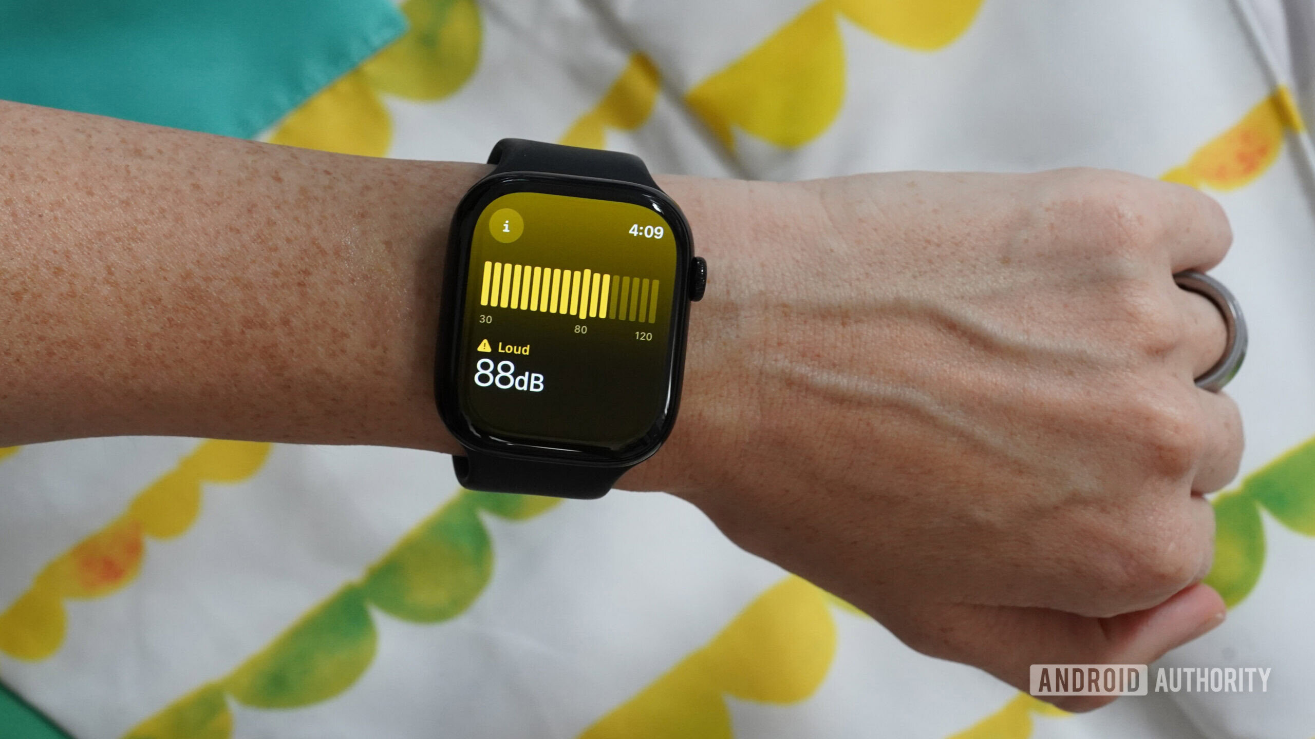 Apple Watch Noise App An Apple Watch user checks the volume of their environment with the Noise app.