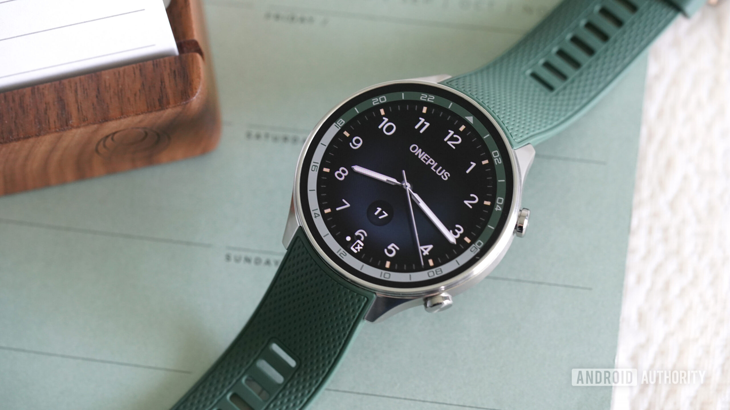 OnePlus Watch 2R A OnePlus Watch 2R displays a classic watch face.