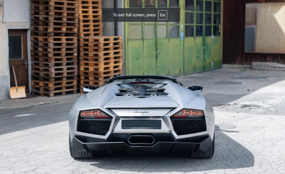 Rear view of a silver Lamborghini Reventón Roadster.