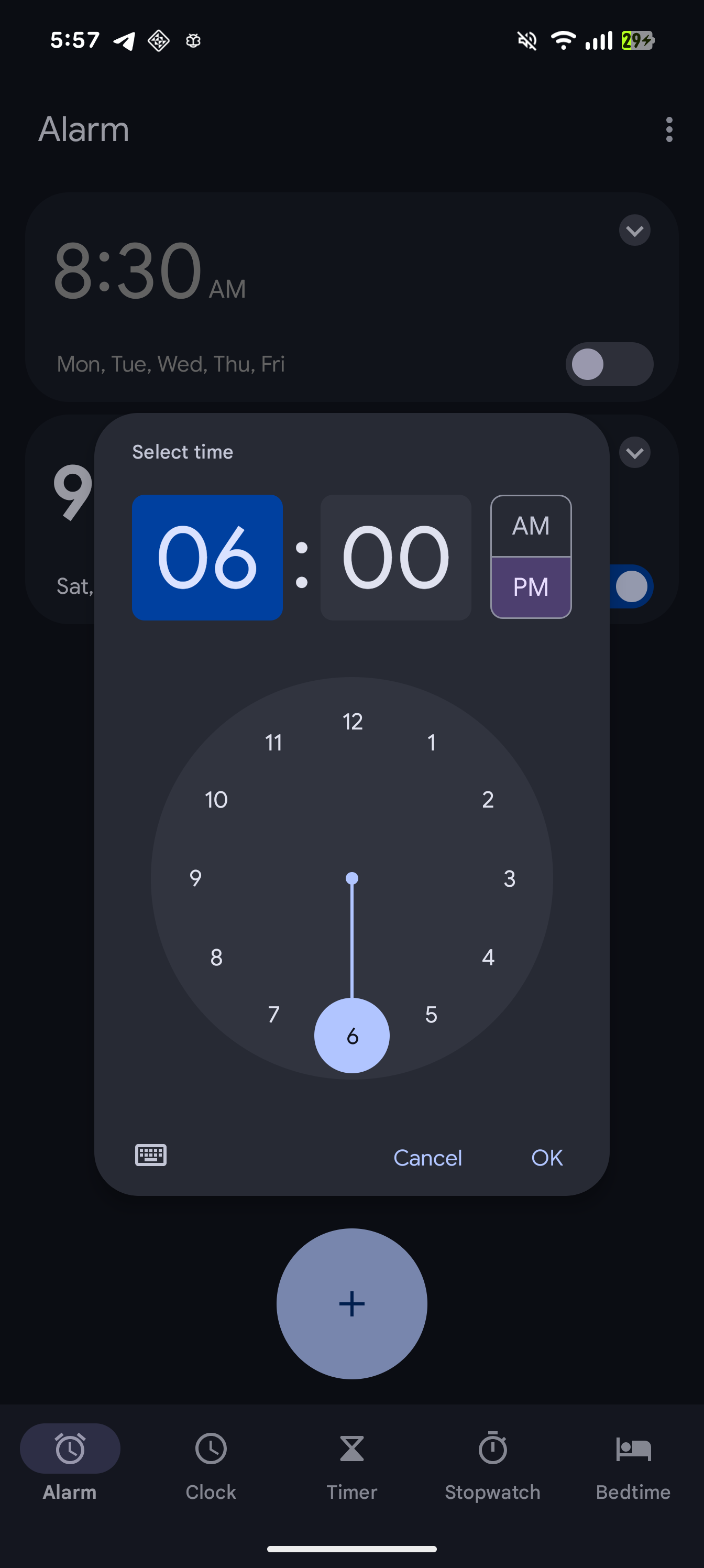Google Clock Material alarm add