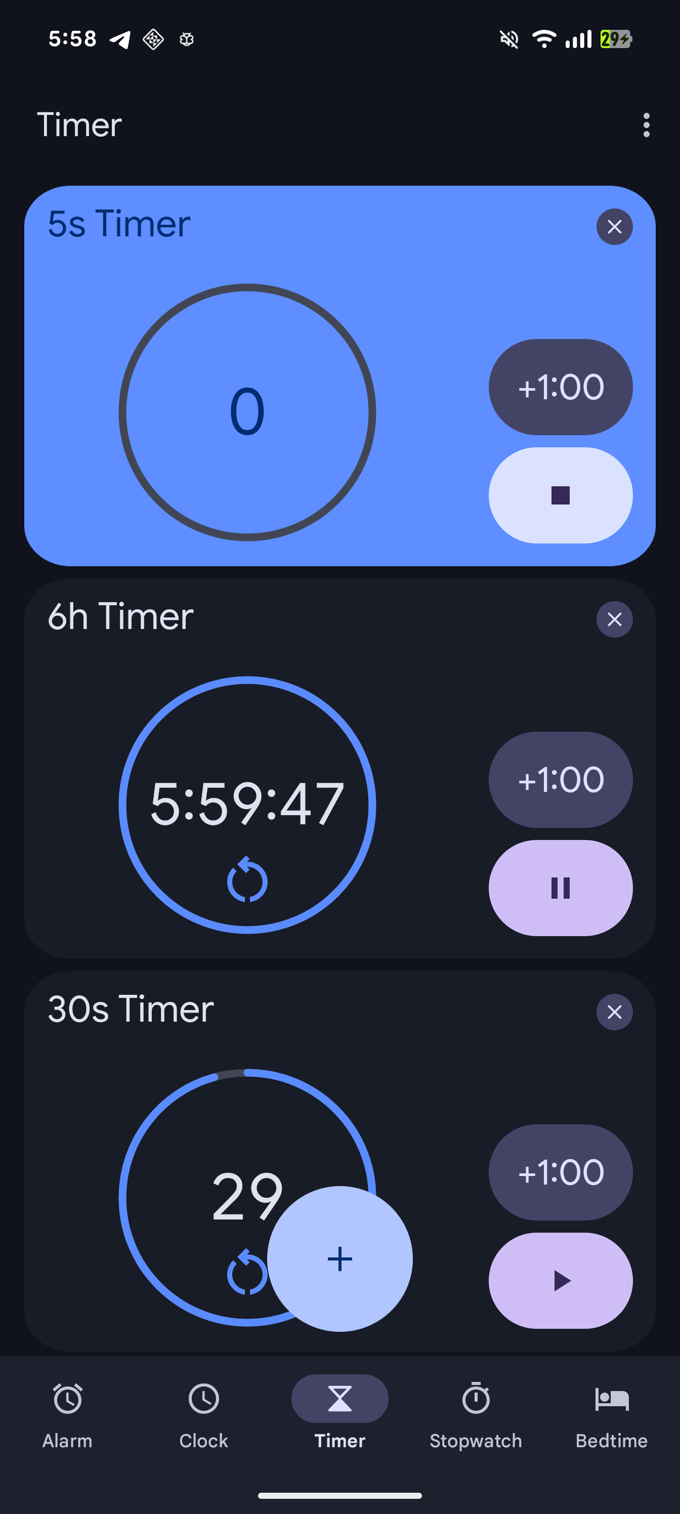 Google Clock Material timers tab