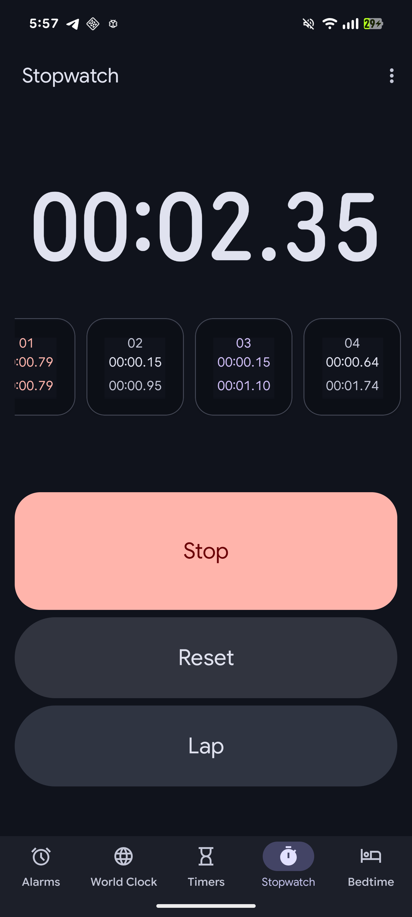 Google Clock Expressive stopwatch
