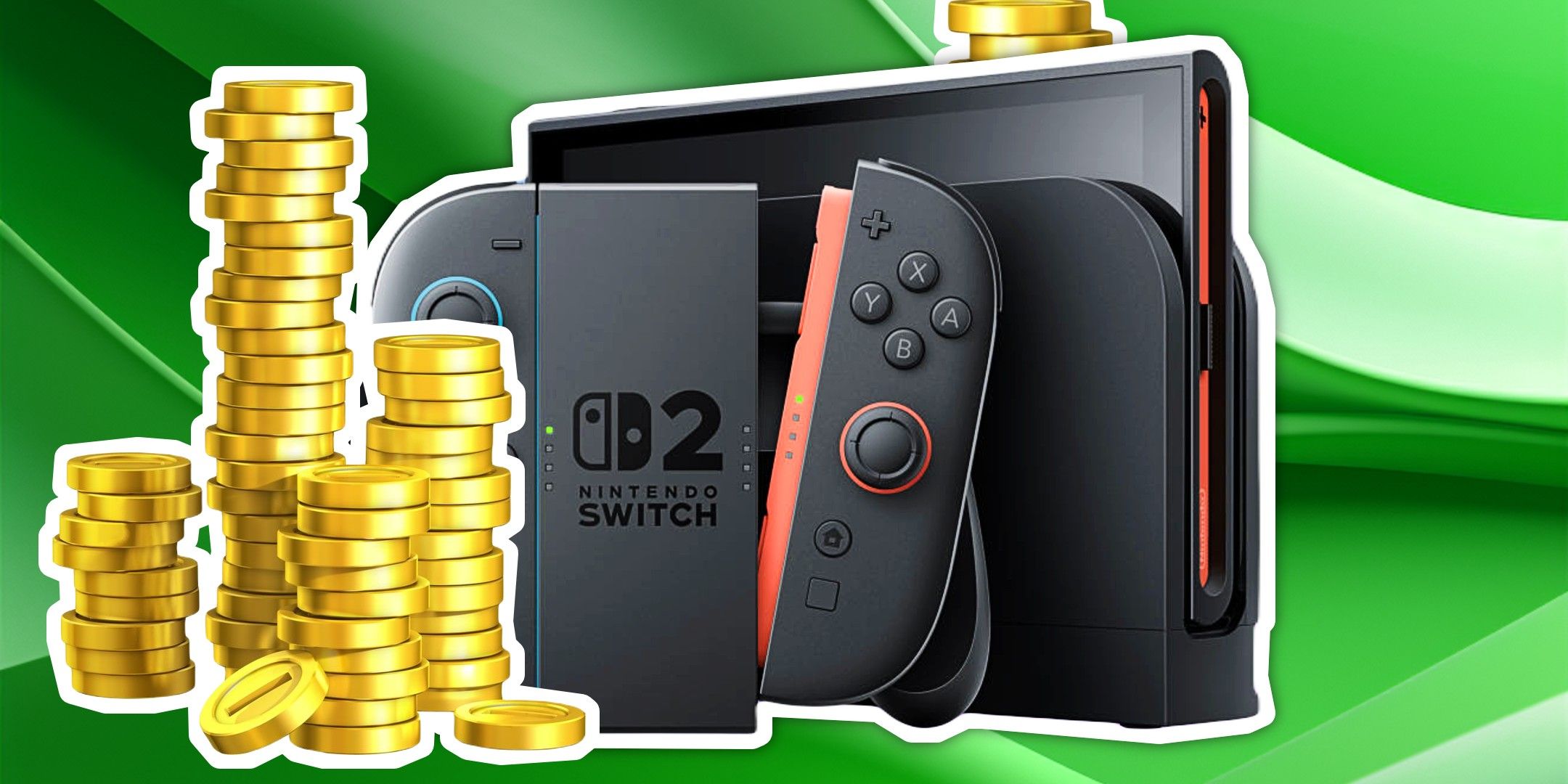 Nintendo Switch with gold coins near it.