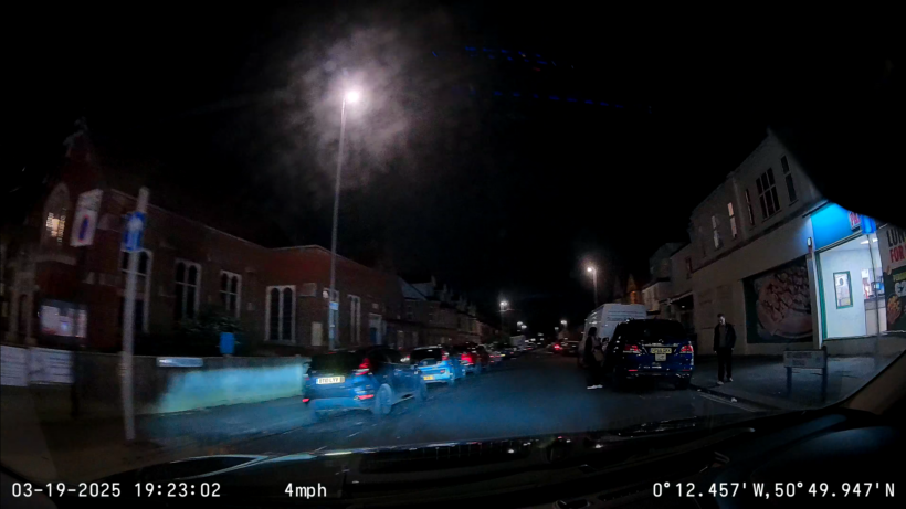 Night shot from the front, showing a number plate clearly exposed under my headlights