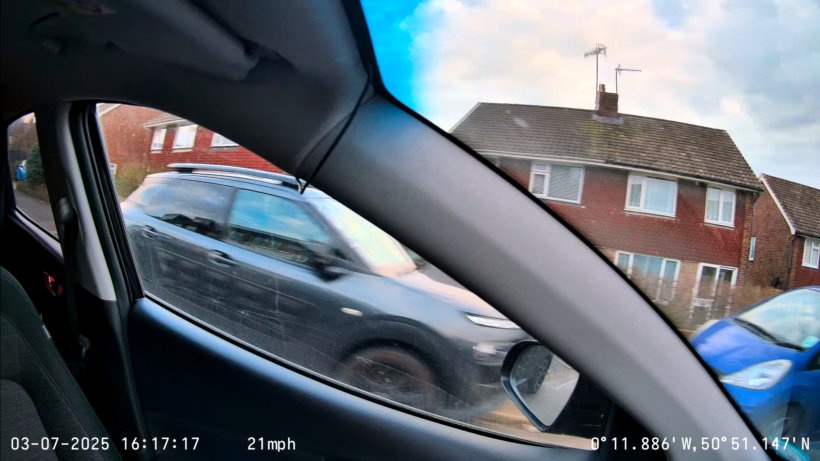 Left view from my car travelling at 21mph in good light. There's some blurring of nearby parked cars