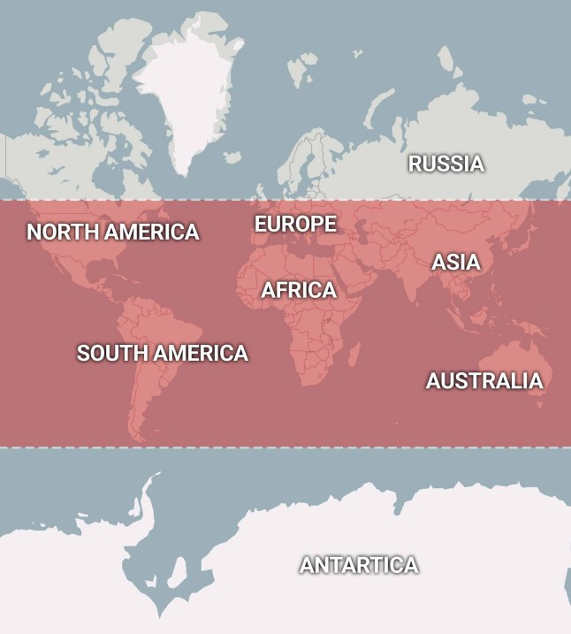 Kosmos 482 projected crash site The red-zone shows where the spaceship could hit