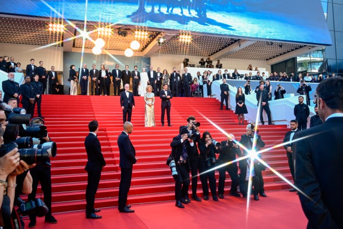 Presidents of the International Cannes Film Festival Thierry Fremaux and Iris Knobloch and Mayor of Cannes David Lisnard at the festival last year