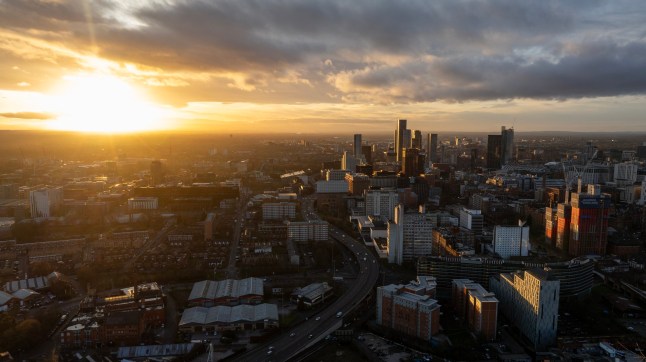 A stunning aerial view capturing the vibrant cityscape of Manchester.