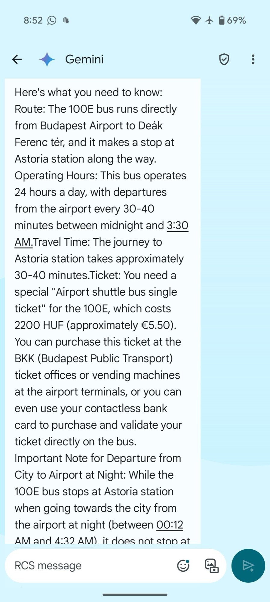 gemini in google messages flight questions directions bad format 1