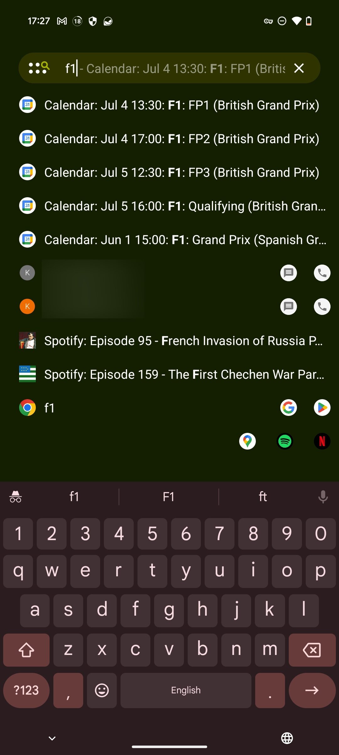 nova launcher search f1 calendar