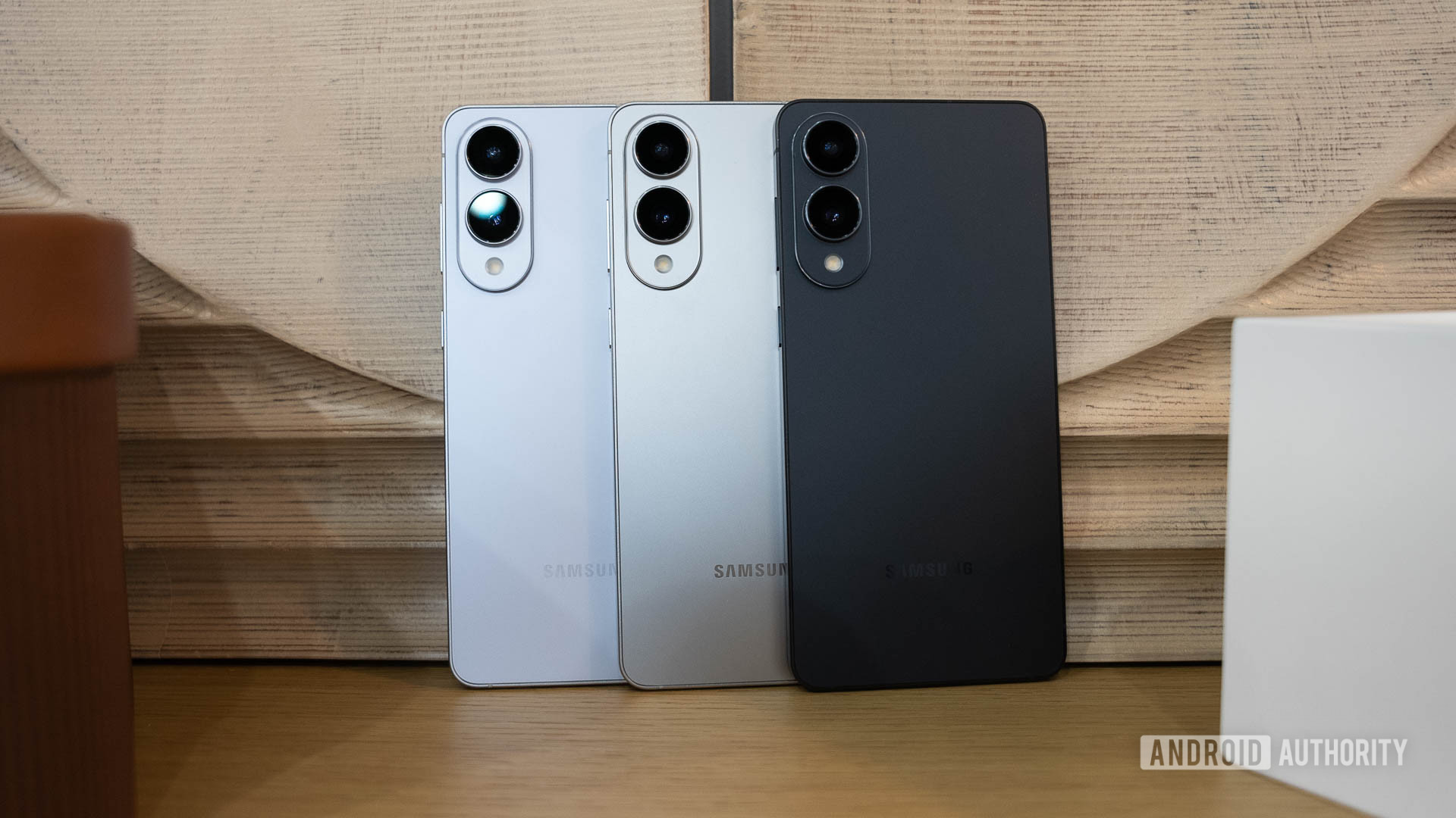 Samsung Galaxy S25 Edge All Three Colors Propped Against Wall Samsung Galaxy S25 Edge All Three Colors Propped Against Wall