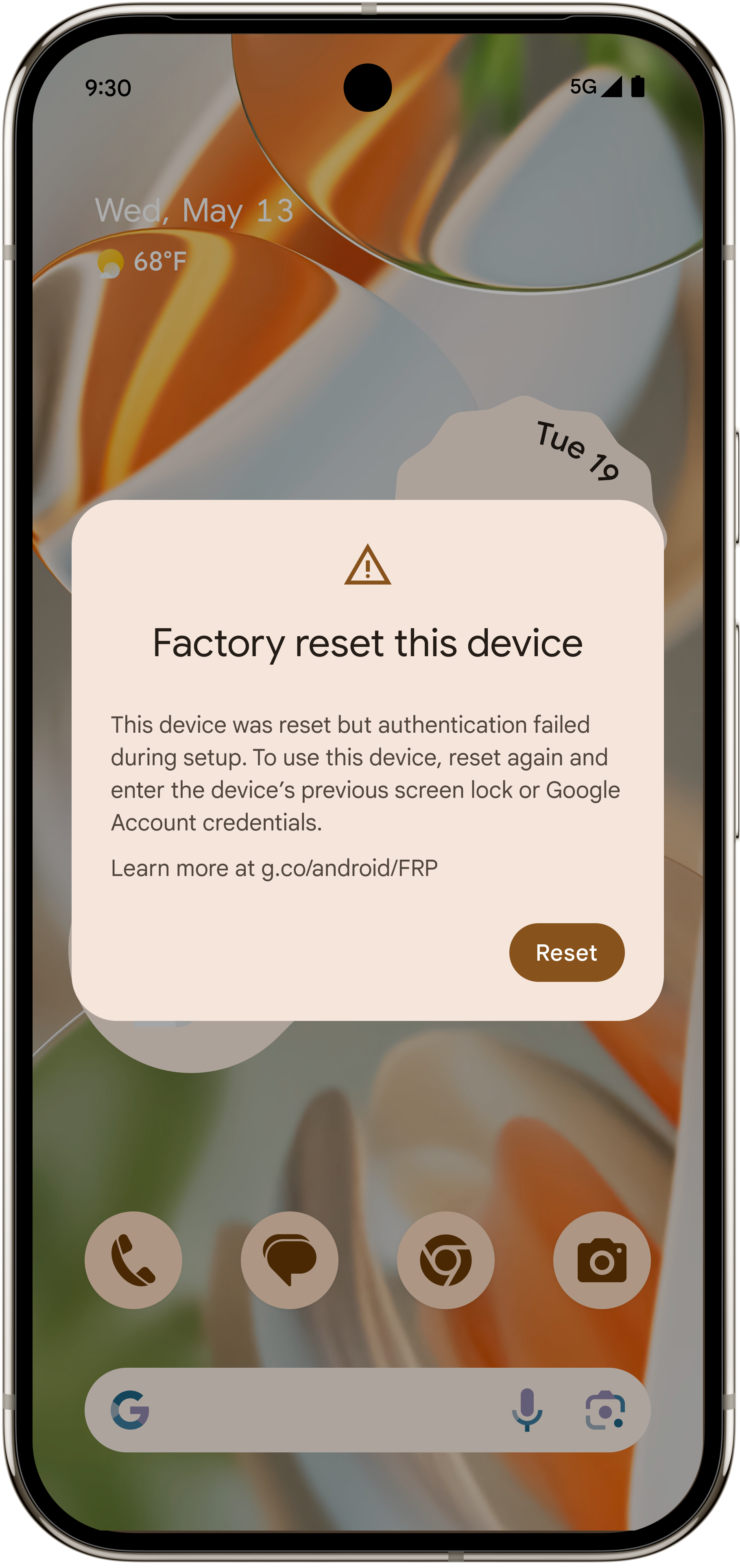 Factory reset protection dialog telling user to factory reset again Factory reset protection dialog telling user to factory reset again