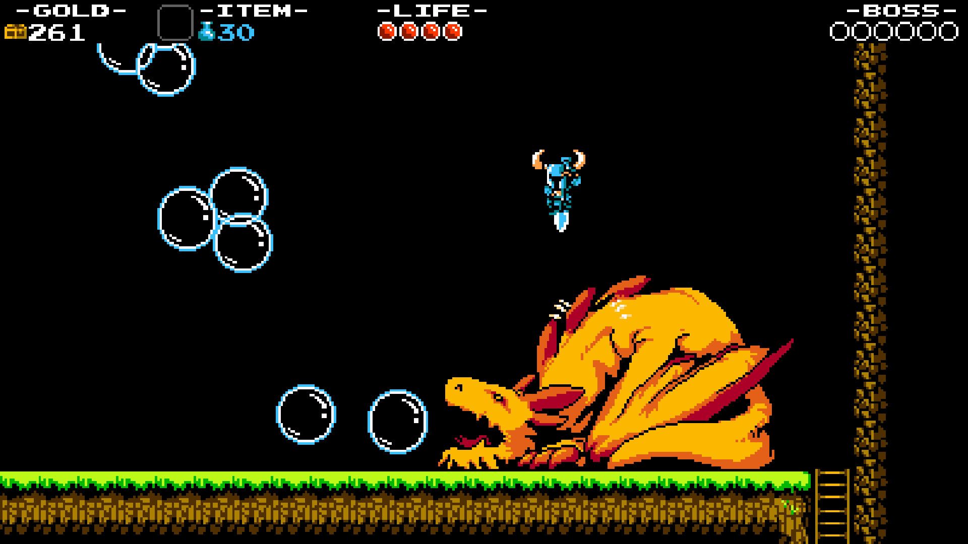 Shovel Knight official screenshot of bubble dragon boss battle.