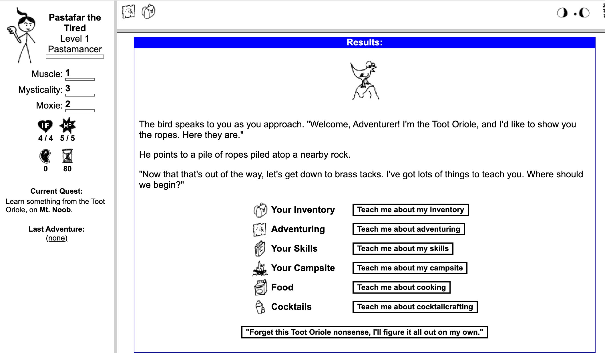 An opening scene from Kingdom of Loathing.