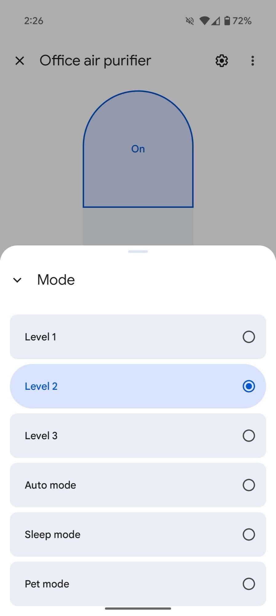 google home air purifier modes