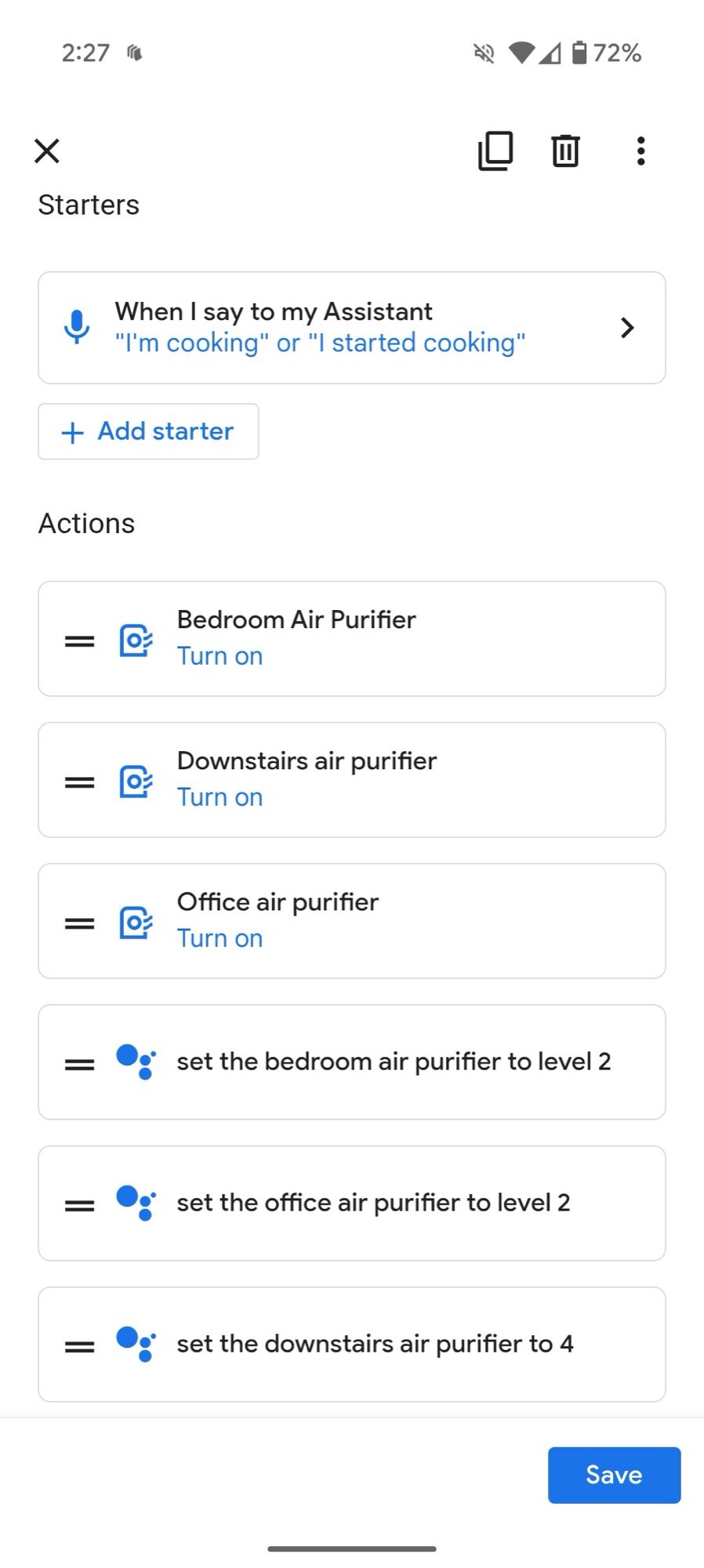 google home air purifier routine with manual commands